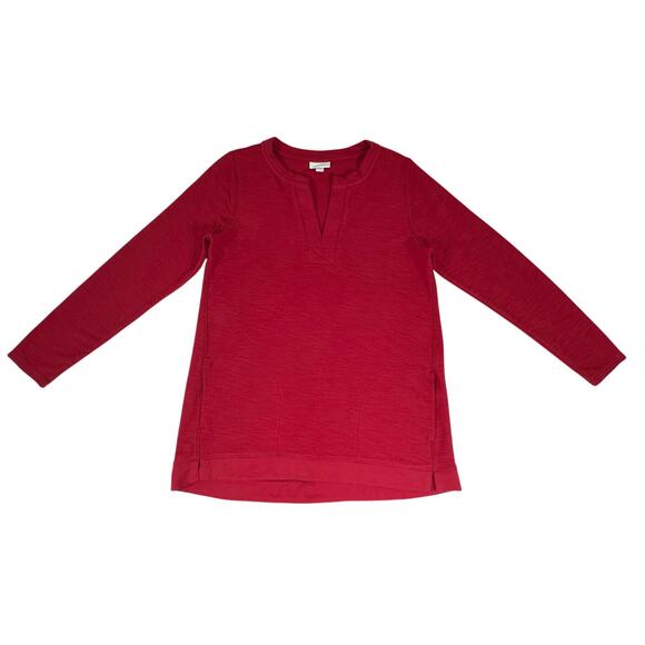 J Jill Tunic Size Small Red Notch Neck Slub Knit Long Sleeve Casual Athleisure - Picture 4 of 7